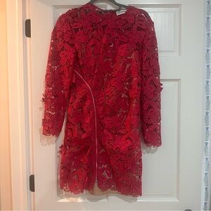Self-Portrait 3D Lace Lily Mini Dress in Fuchsia